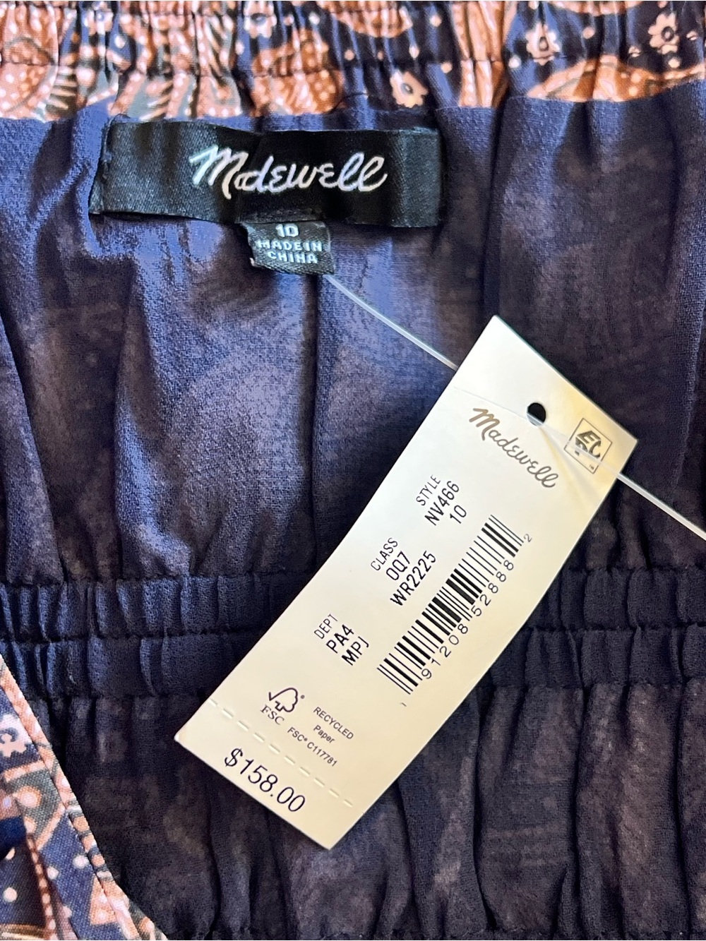 Madewell Paisley Smocked Bubble-Hem Midi Dress 10 NWT Navy Rust Boho Cottagecore - Picture 5 of 5